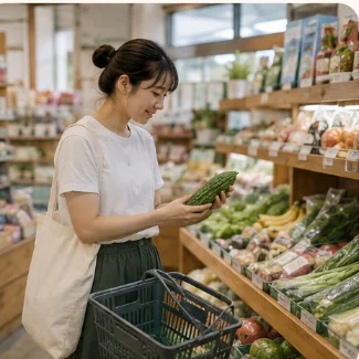 島のスーパーでの買い物（サンプル画像）